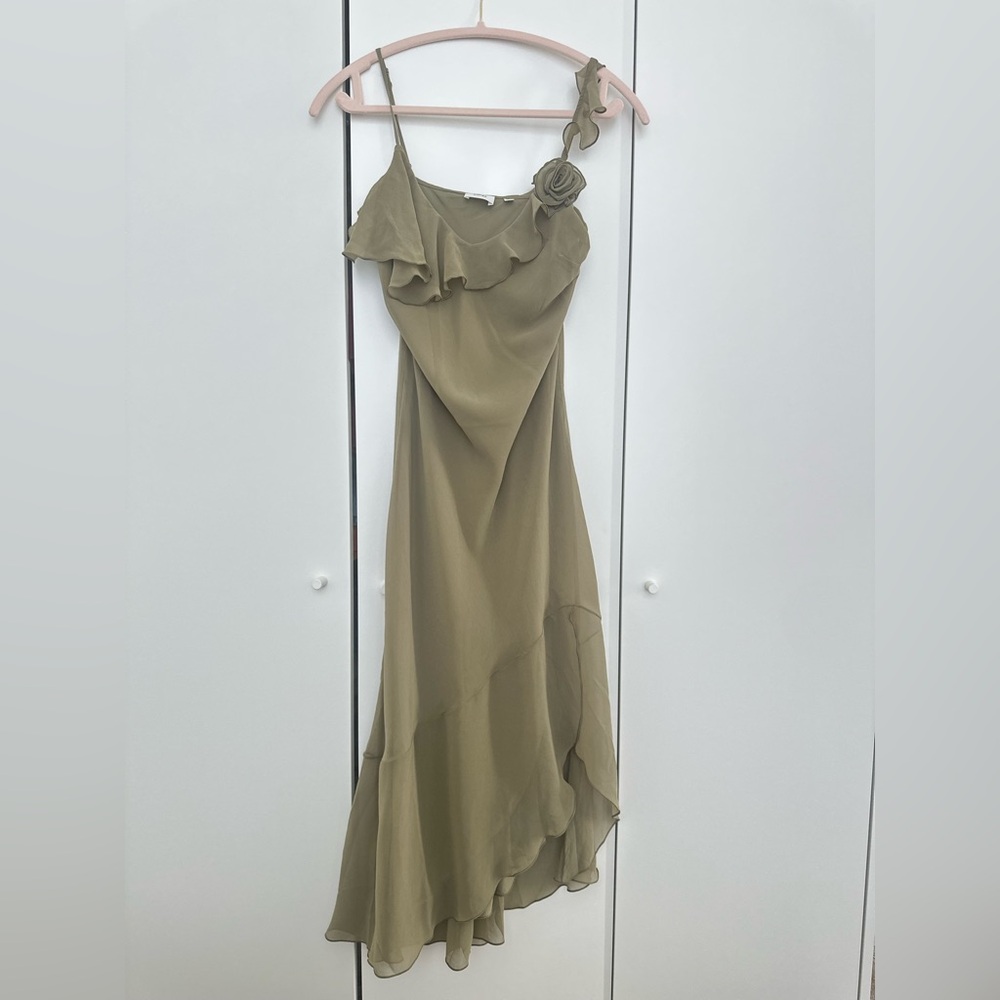 Aritzia Olive Green Ruffle Dress
